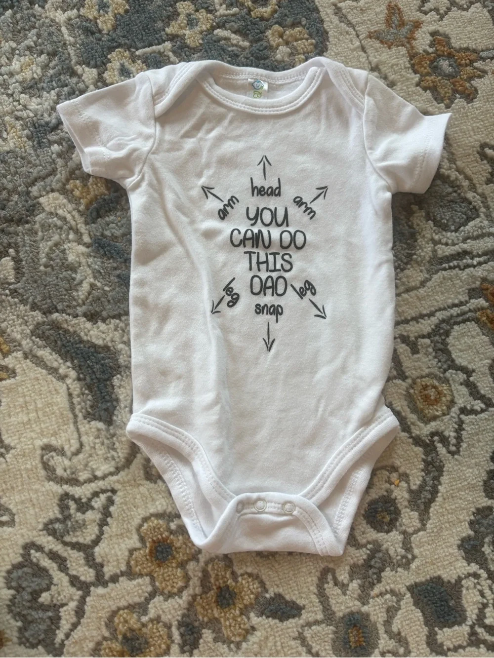 White Short-Sleeve Baby Bodysuit with Black Motivational Print